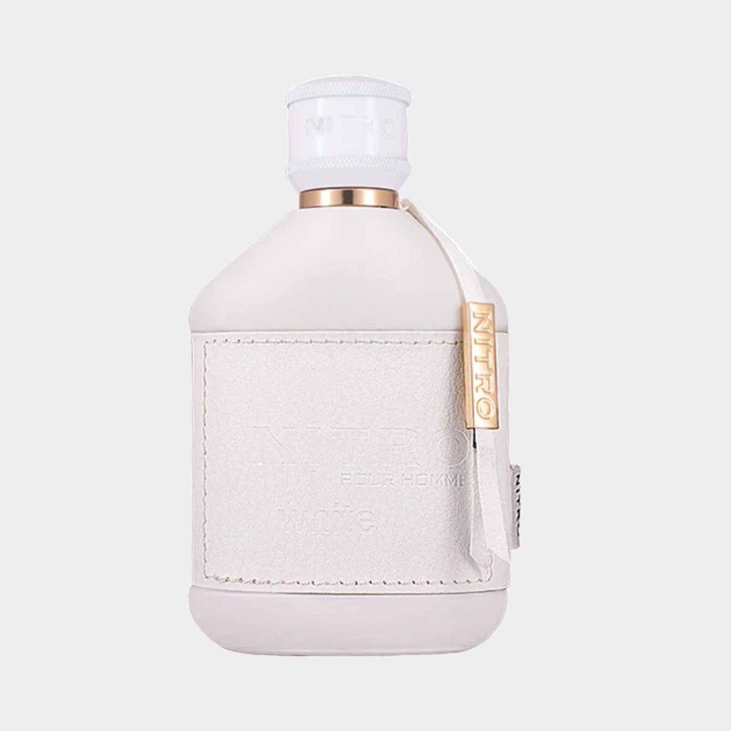 Dumont Nitro White full bottle featuring a sleek white design with a textured label and a gold accent, exuding a modern and elegant aesthetic.