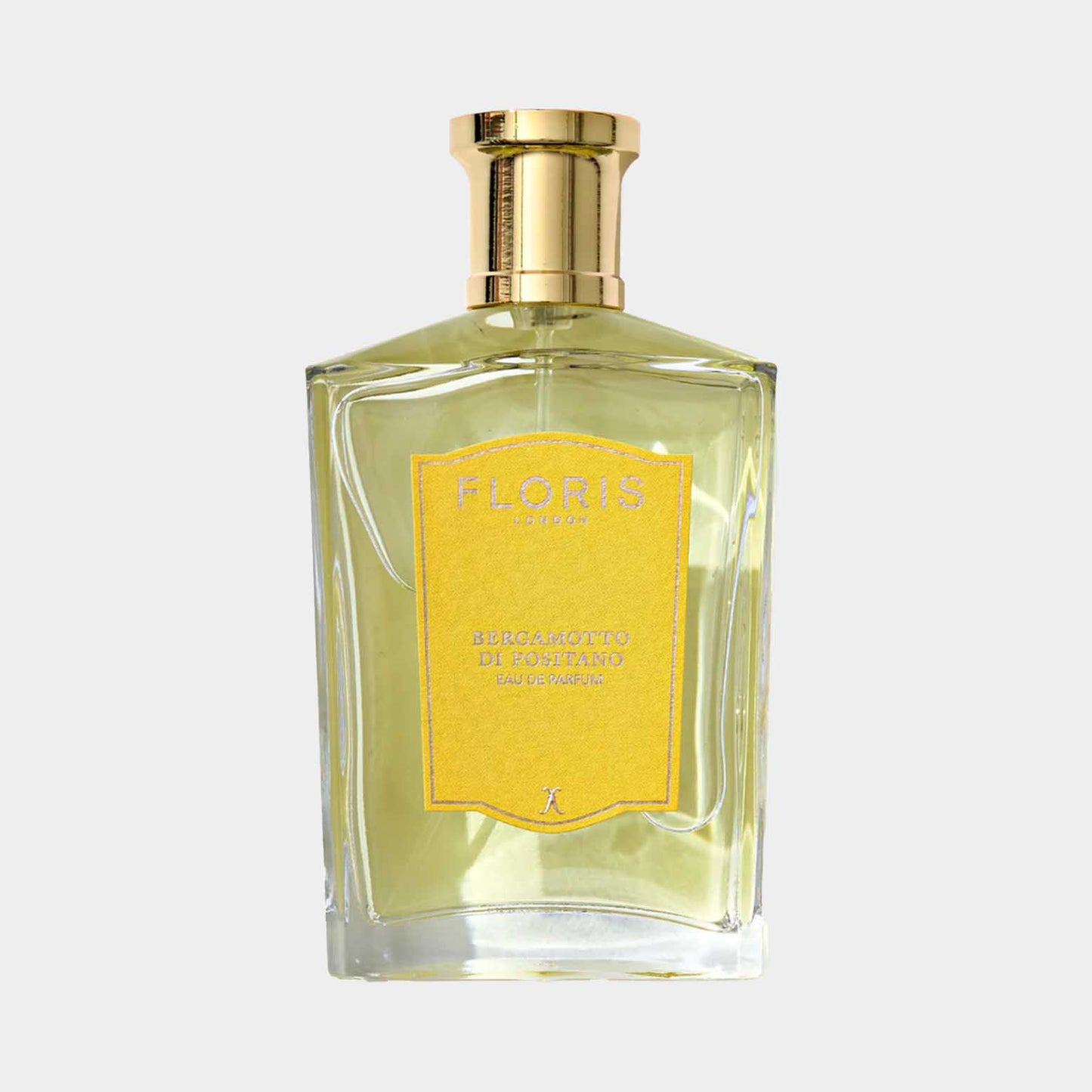 Floris London Bergamotto Di Positano Sample is a visually striking fragrance bottled in a classic rectangular glass container, featuring a golden cap and a vibrant yellow label. It embodies a fresh, citrus aroma inspired by the Italian coast.