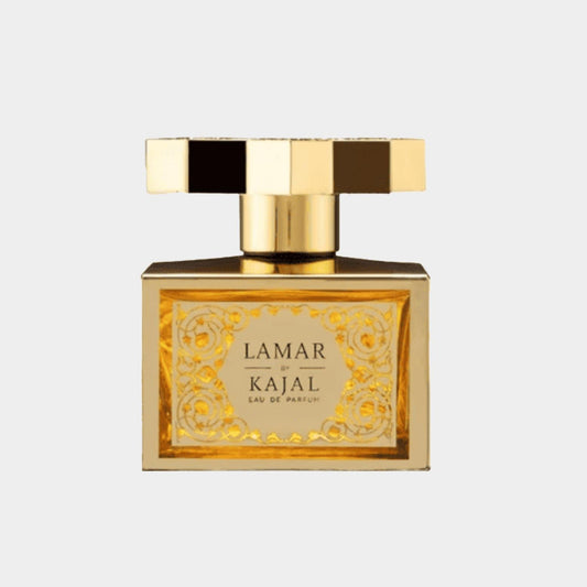 Kajal Lamar Full bottle, an elegant glass perfume bottle featuring a luxurious gold finish and a decorative cap.
