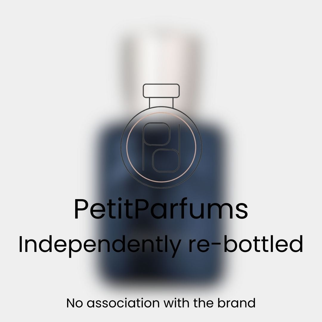 Layton Exclusif Sample by PetitParfums, showcased in a re-bottled dark blue glass bottle with a sleek silver cap, highlighting its independent packaging.