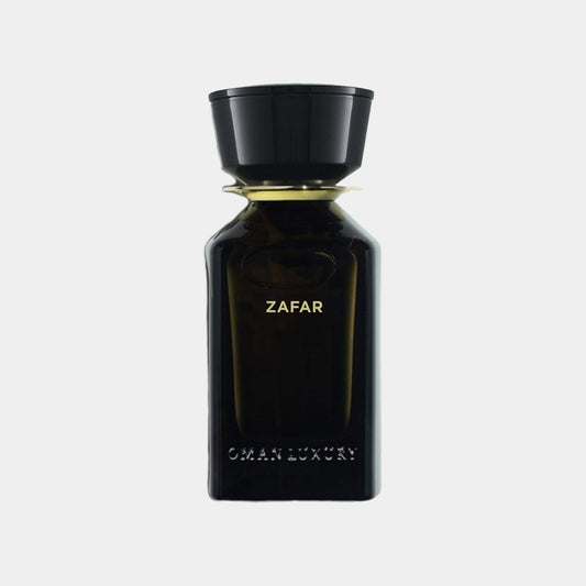 Omanluxury Zafar Sample fragrance in an elegant black bottle, featuring a sleek design and gold lettering.