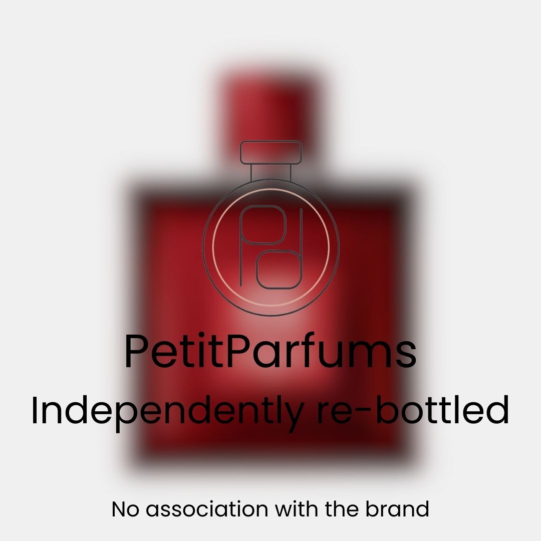 A sleek red bottle of Habit Rouge Rouge Privé, elegantly designed for a refined fragrance experience. The packaging features a minimalist aesthetic, emphasizing luxury and sophistication.
