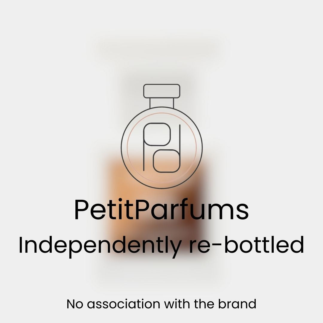 Soleil de Feu Sample from PetitParfums, presented in a re-bottled glass vial with an elegant design, indicative of its luxurious fragrance. The label notes there is no association with the original brand.