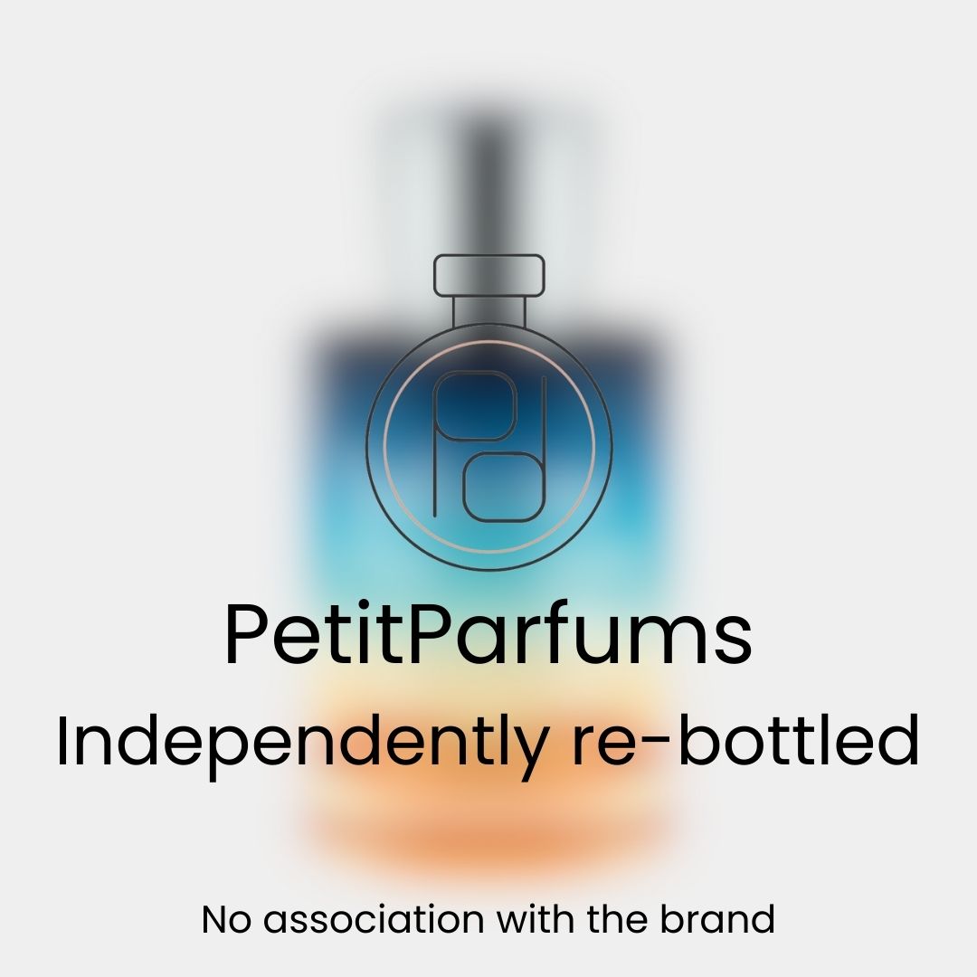 Vanilla Vibes Sample featuring a sleek re-bottled perfume design by PetitParfums, showcasing a gradient blue and orange bottle with a minimalist logo.