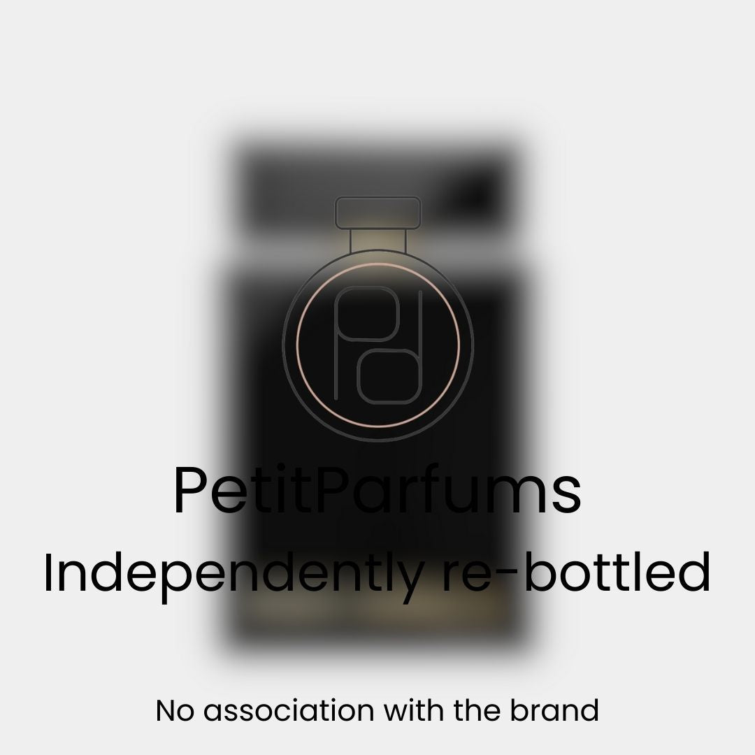 A sample bottle of 'The One for Men EDP Intense' by PetitParfums, featuring a sleek design and a dark label, indicating it is independently re-bottled with no association with the original brand.