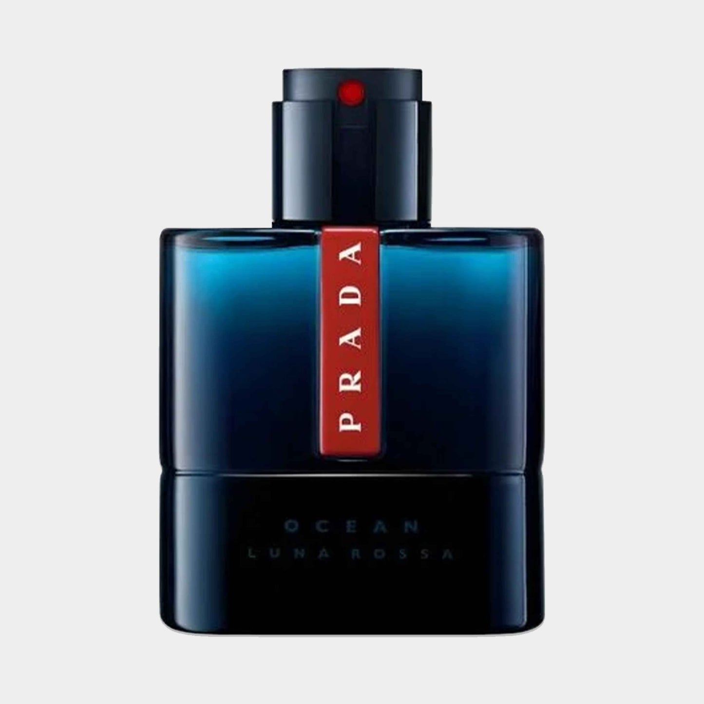 Prada Luna Rossa Ocean EDT Sample features a sleek dark bottle with a striking blue gradient, accented by a bold red logo. This fragrance is inspired by the ocean, capturing freshness and depth in a compact form.