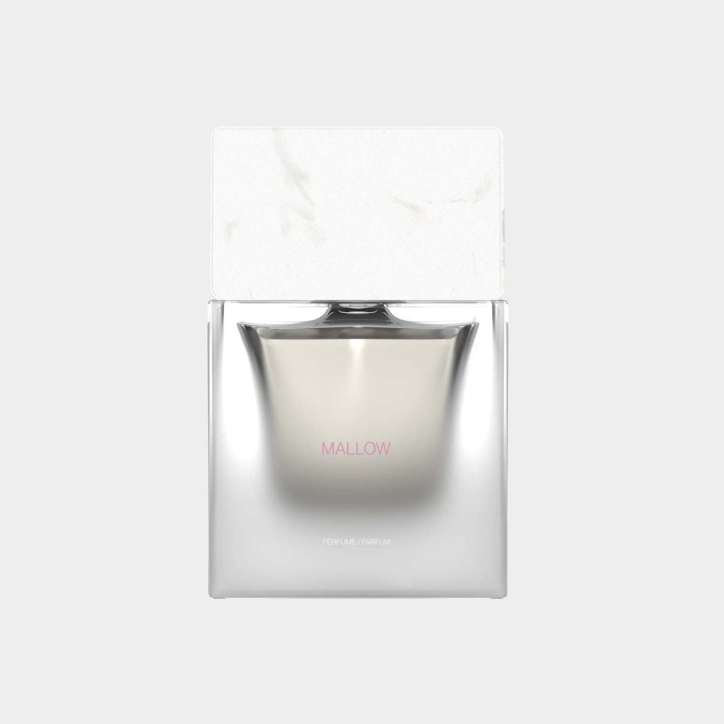 Sora Dora Mallow Sample fragrance bottle featuring a sleek design with a white marble-inspired cap and a soft, elegant label displaying 'MALLOW'.