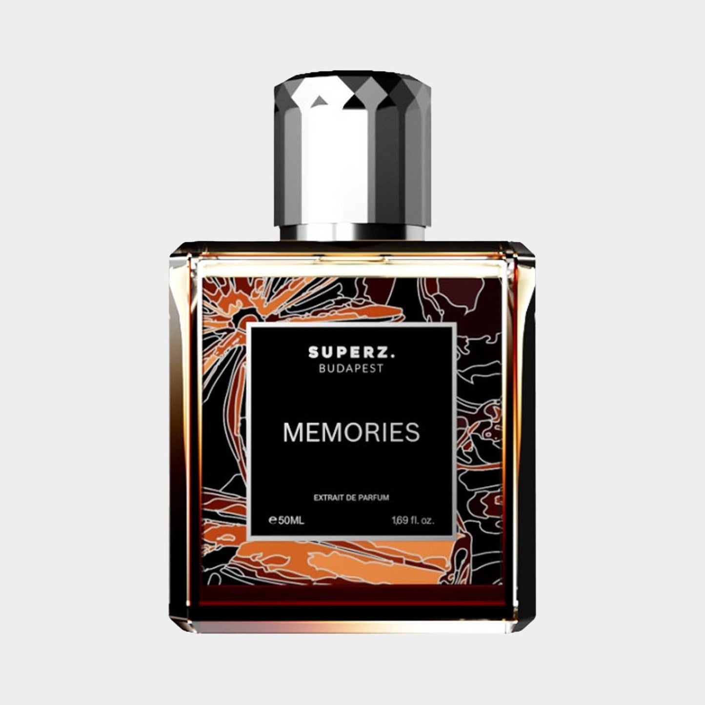 Superz Memories Full bottle, featuring an elegant design with floral accents, containing 50ml of extrait de parfum.