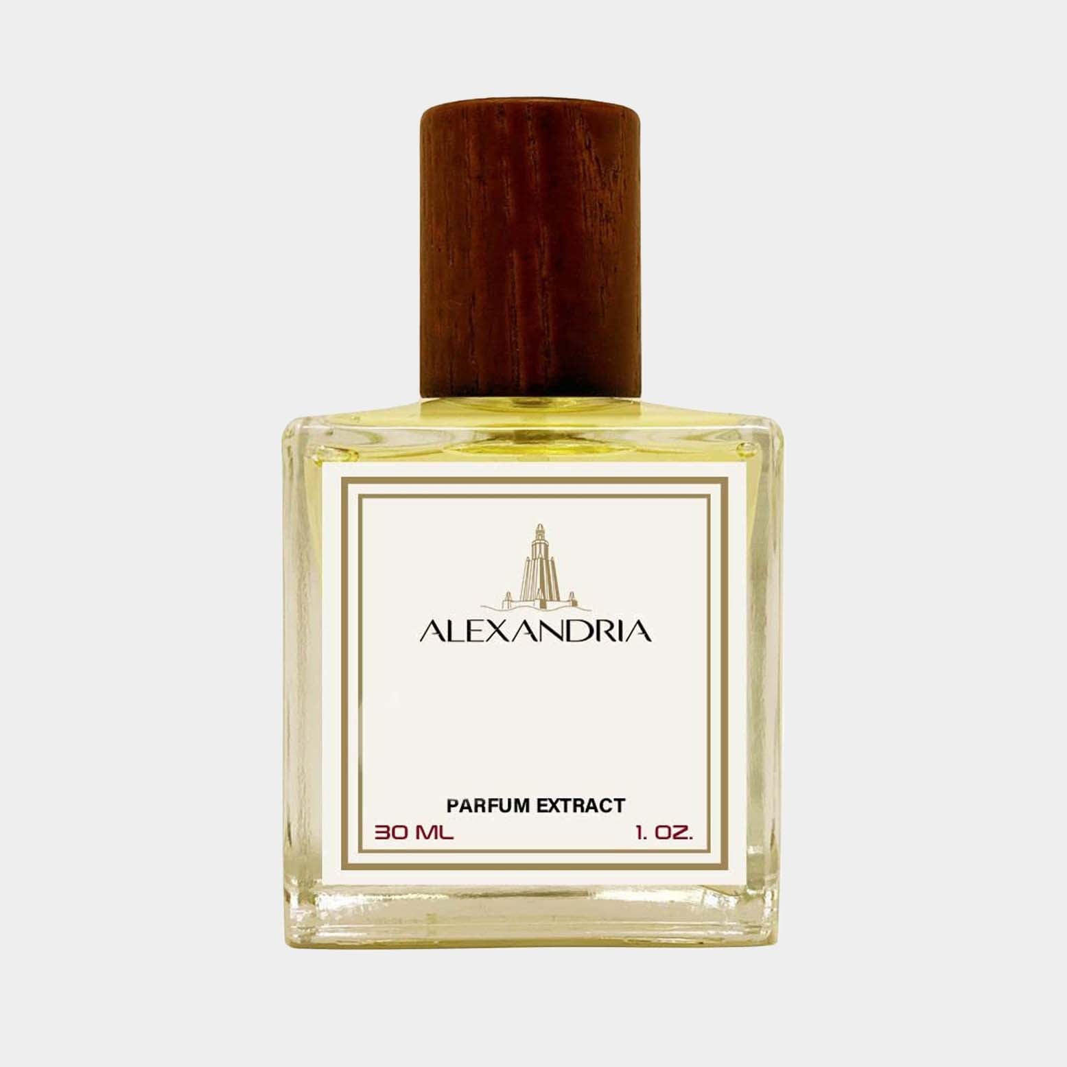 Bottle of Alexandria Fragrances Amazing Chypre Sample, featuring a wooden cap and a clear glass design, containing 30 ml of parfum extract.