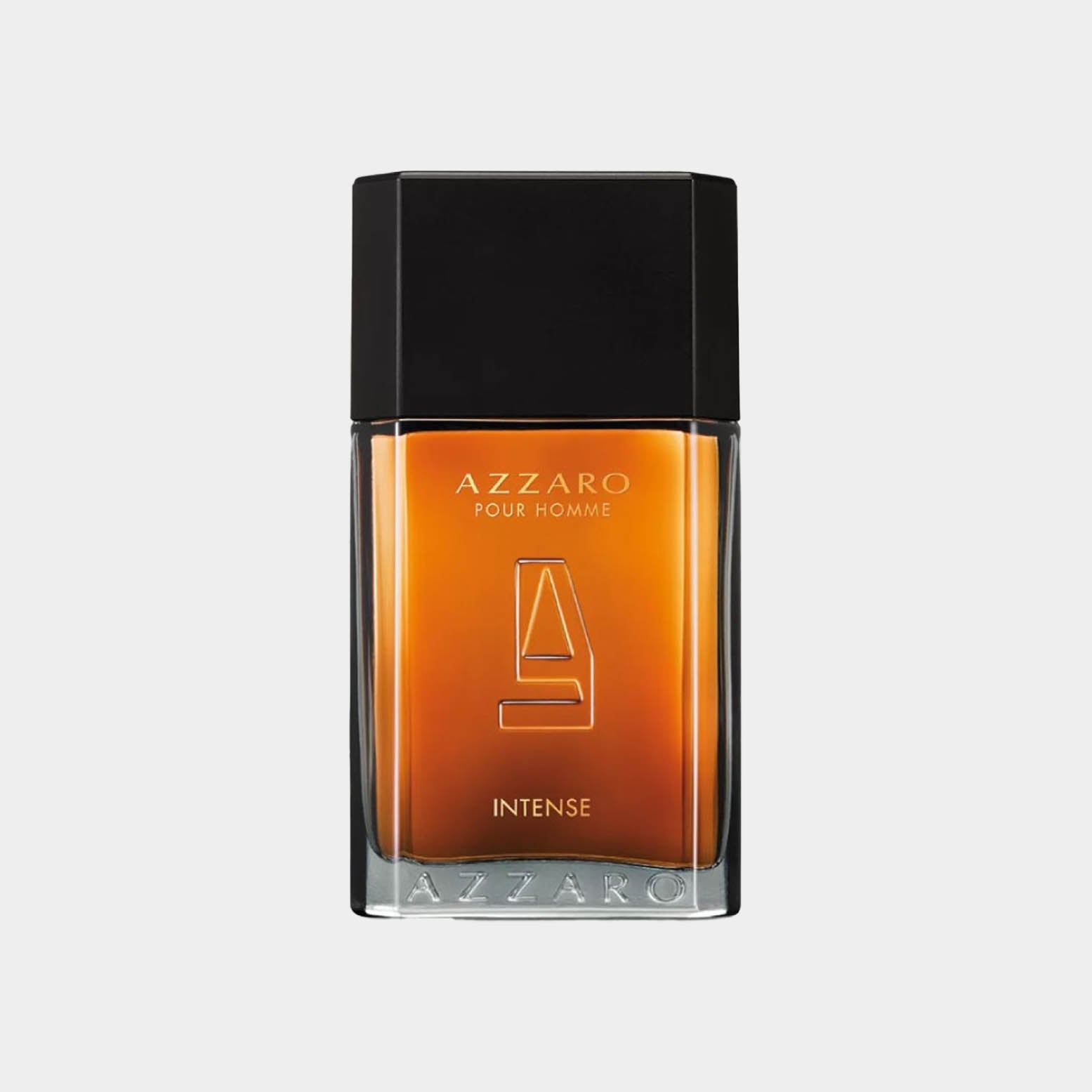 Azzaro Pour Homme Intense Sample is a sleek, rectangular glass bottle featuring a black cap and an amber fragrance, designed for a sophisticated and bold scent experience.