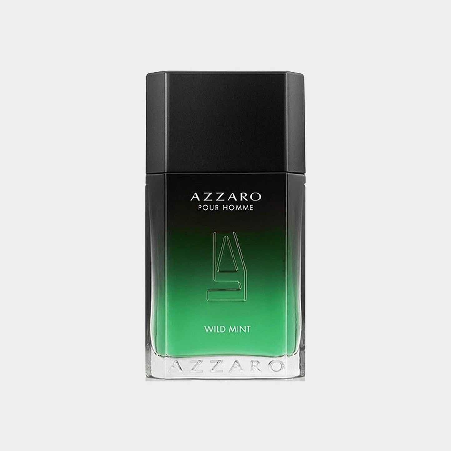 Azzaro Pour Homme Wild Mint Sample features a sleek black and green bottle, showcasing a refreshing fragrance that combines wild mint with aromatic notes for a vibrant scent experience.