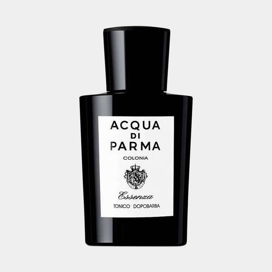 Sample of Acqua Di Parma Essenza Colonia, featuring a sleek black bottle with a classic white label, showcasing an elegant and sophisticated fragrance design.