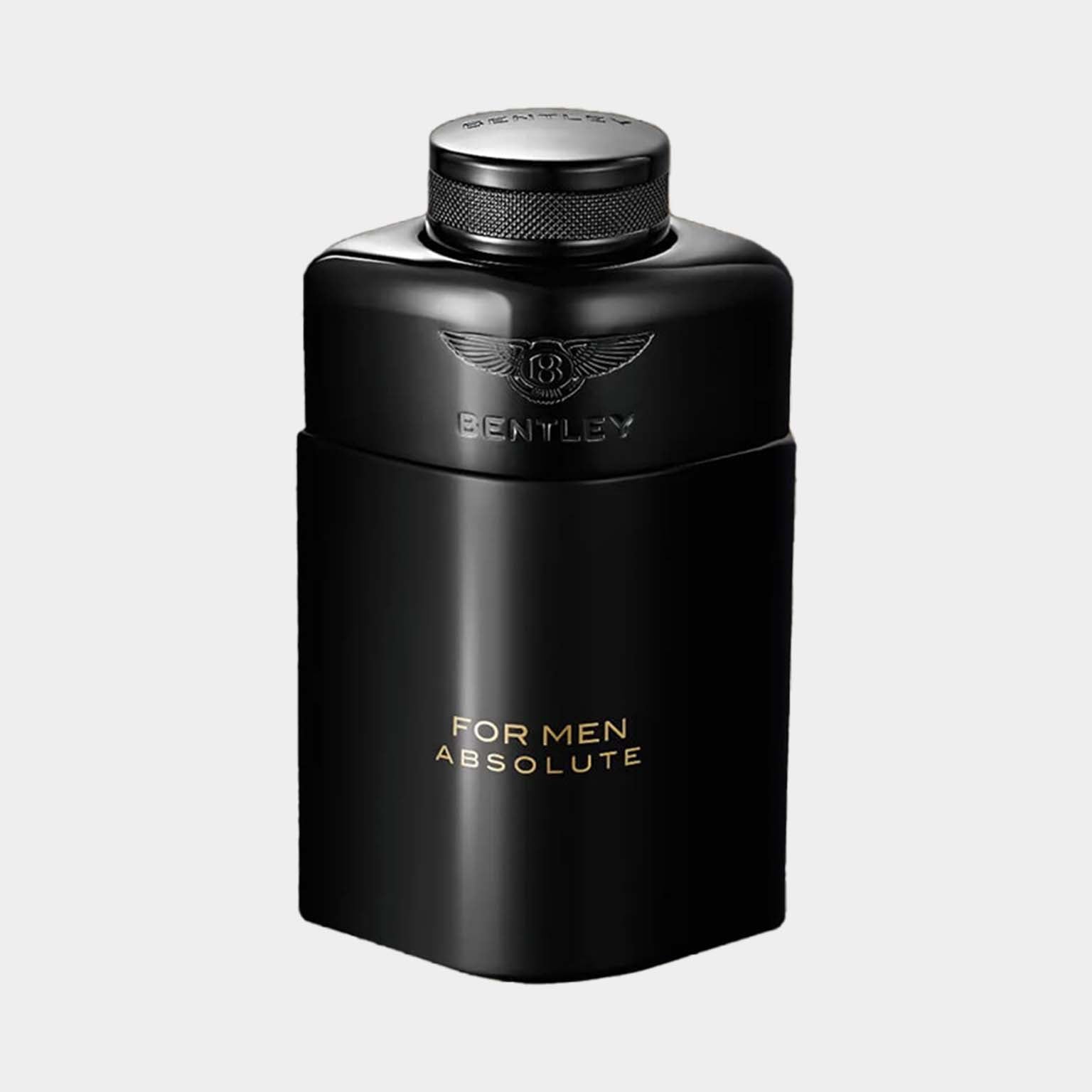 Sample of Bentley for Men Absolute Eau de Parfum, featuring a sleek black bottle with the Bentley logo and gold lettering.