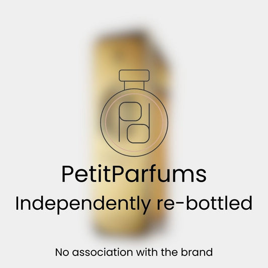A bottle labeled 'Million Gold Sample' featuring a minimalist design, presented by PetitParfums, which independently re-bottles fragrance products.