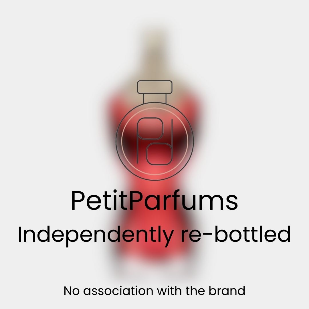 Sample of La Belle Le Parfum EDP Intense, featuring a stylish red bottle silhouette. This fragrance sample is independently re-bottled by PetitParfums.