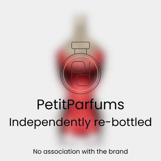 Sample of La Belle Le Parfum EDP Intense, featuring a stylish red bottle silhouette. This fragrance sample is independently re-bottled by PetitParfums.