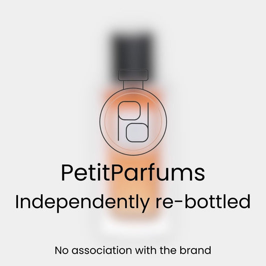 Tuxedo Sample by PetitParfums in an elegantly designed bottle, showcasing a light amber liquid, with a label indicating it is independently re-bottled and not associated with the original brand.