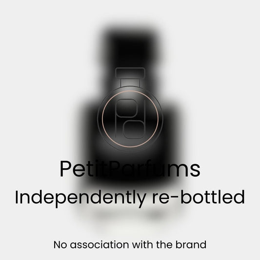 A sample bottle of 'L'Interdit EDP Intense' fragrance, featuring a sleek design. The bottle is labeled as independently re-bottled by PetitParfums.