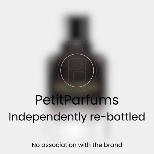 A sample bottle of Gentleman EDP Boisée, re-bottled by PetitParfums, featuring an elegant design with a dark glass finish. The label notes that it is independently re-bottled with no association to the original brand.