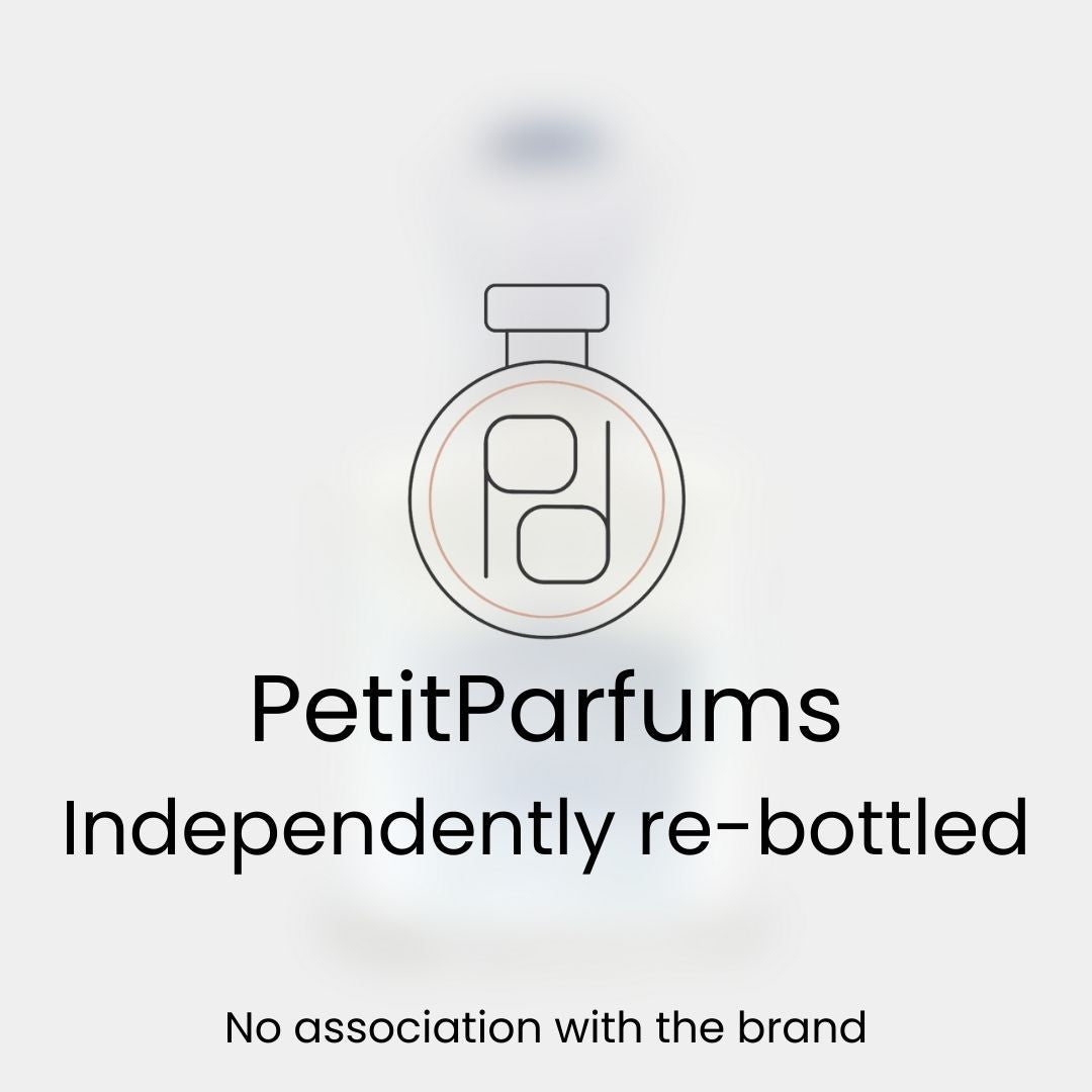 A sample bottle labeled 'Virgin Island Water Sample' by PetitParfums, showcasing an independently re-bottled fragrance with no association to the original brand.