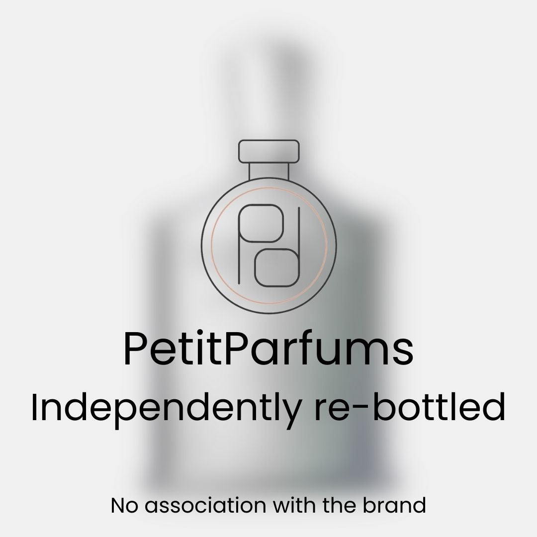 Himalaya Sample fragrance by PetitParfums, showcased in a sleek, minimalist bottle design, featuring a stylized logo and a disclaimer of independent re-bottling.