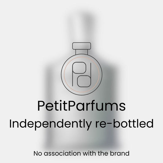 Himalaya Sample fragrance by PetitParfums, showcased in a sleek, minimalist bottle design, featuring a stylized logo and a disclaimer of independent re-bottling.