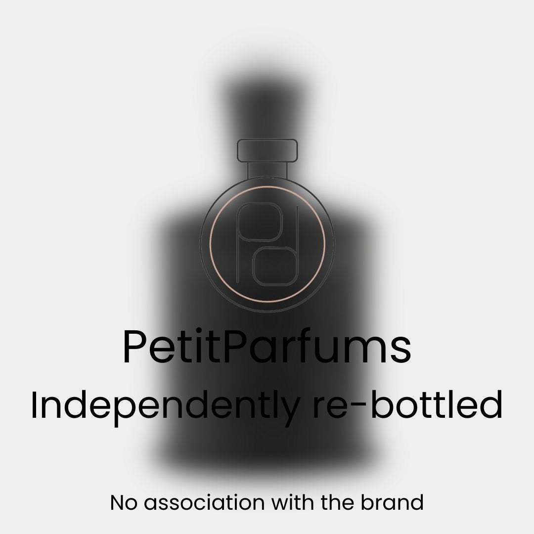 A sample bottle labeled 'Green Irish Tweed Sample' displayed against a neutral background, featuring a sleek design and modern branding by PetitParfums.