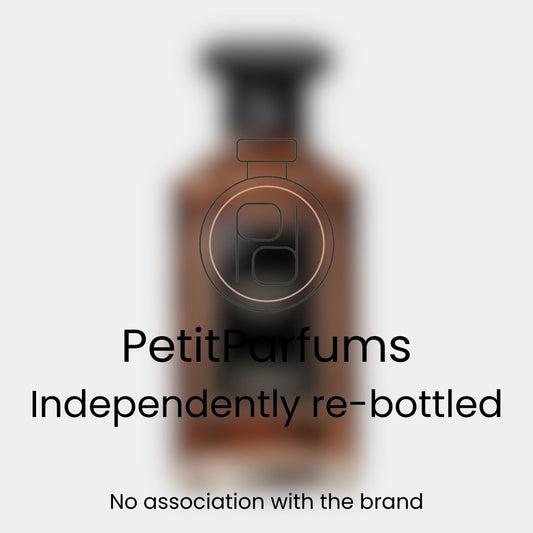 Angelique Noire Sample, presented in a sleek, dark bottle with a minimalist design. The label indicates it has been independently re-bottled by PetitParfums.