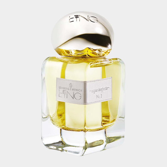 Lengling No. 3 - Acqua Tempesta full bottle featuring a clear glass design with a round gold cap and a label displaying the fragrance name.