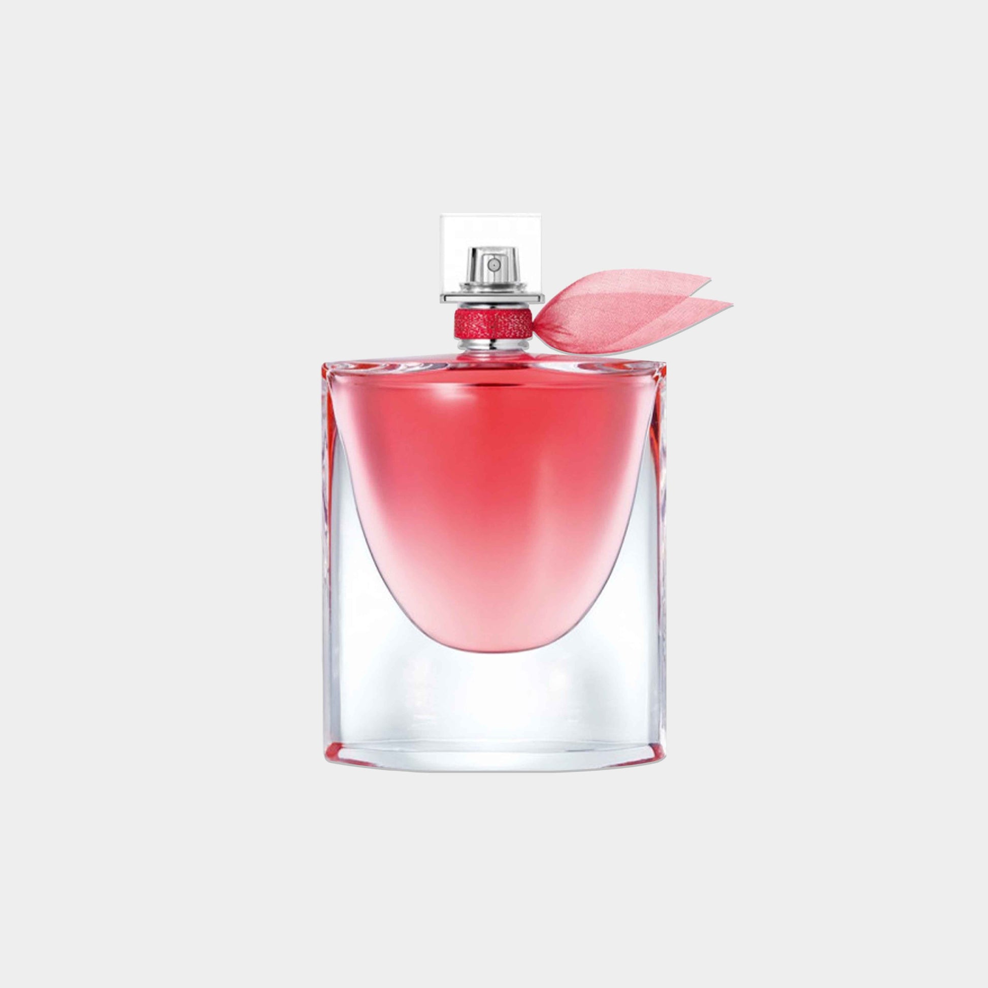 Sample of Lancôme La Vie Est Belle Intensément, featuring a sleek, rounded bottle with a vibrant pink liquid and a delicate ribbon accent.
