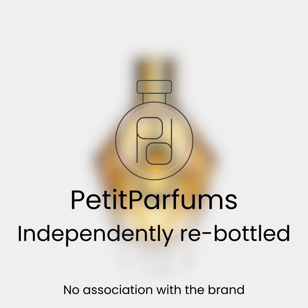 Million Gold For Her Sample by PetitParfums, displayed in a clear bottle with a golden hue, indicating an independently re-bottled fragrance.