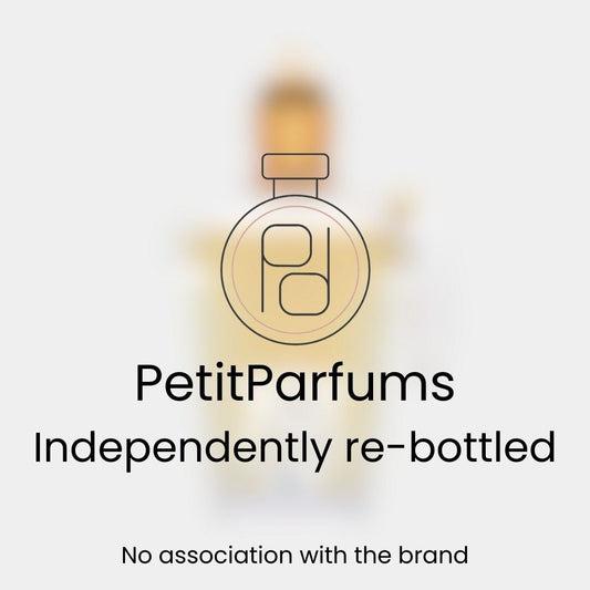 Dama Bianca Sample from PetitParfums, presented in a clear bottle with a simple design. The label indicates it is independently re-bottled with no association to the original brand.