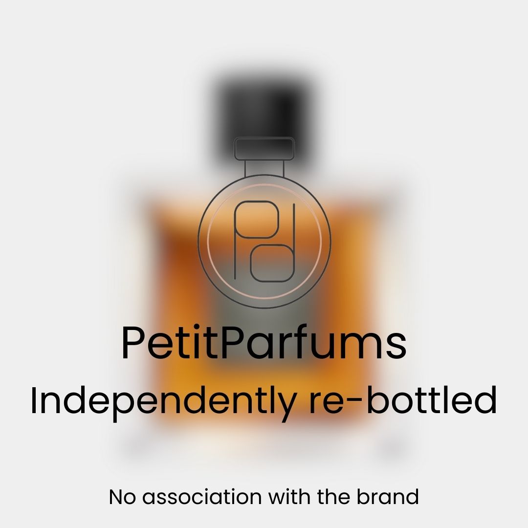 L'homme Idéal Parfum Sample, presented in a sleek, re-bottled container by PetitParfums, features an amber hue. The label indicates an independent repackaging with no association to the original brand.