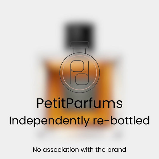 L'homme Idéal Parfum Sample, presented in a sleek, re-bottled container by PetitParfums, features an amber hue. The label indicates an independent repackaging with no association to the original brand.