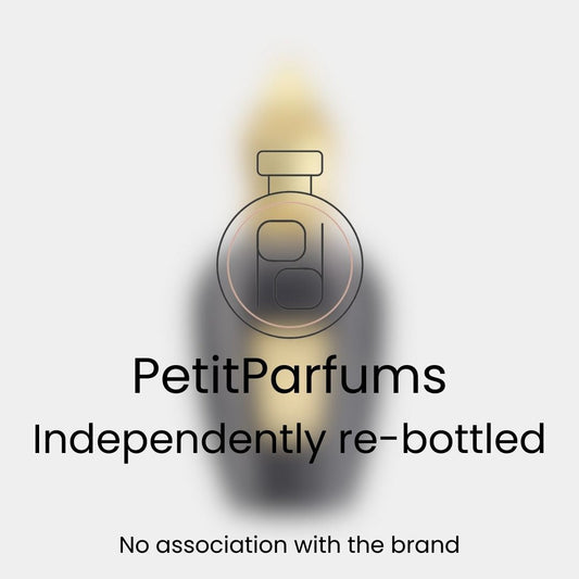 Ouverture Sample by PetitParfums, featuring a sleek re-bottled design that emphasizes its independent branding, with a blurred background enhancing the bottle's elegance.