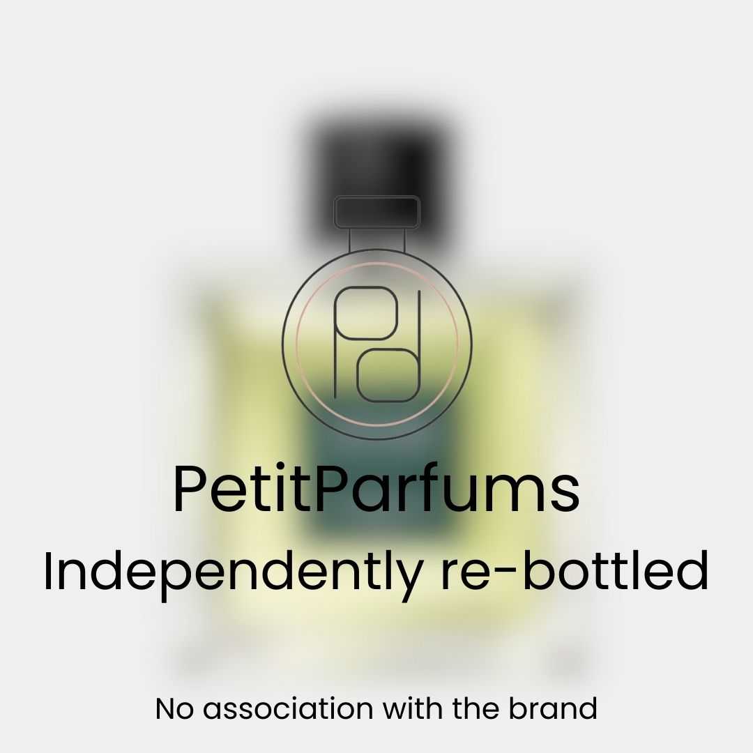 Vetiver EDT Sample in a clear glass vial with a minimalist label. The product is independently re-bottled by PetitParfums, highlighting its unique offering.