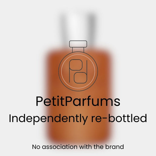 Althair Sample - a small, elegantly designed perfume bottle with an amber hue, featuring a minimalist label indicating it is independently re-bottled by PetitParfums.