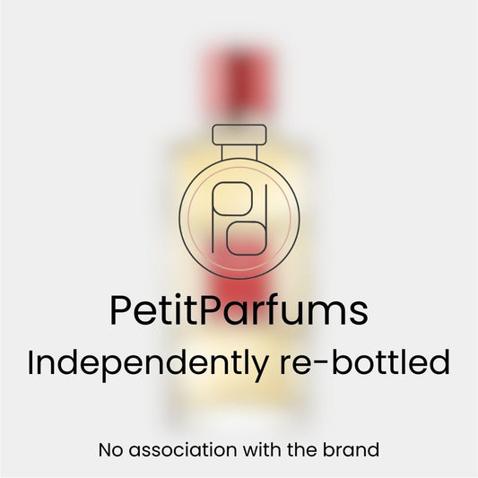 Habit Rouge EDP Sample, featuring a small glass bottle with a sleek design, re-bottled by Petit Parfums, indicating no association with the original brand.