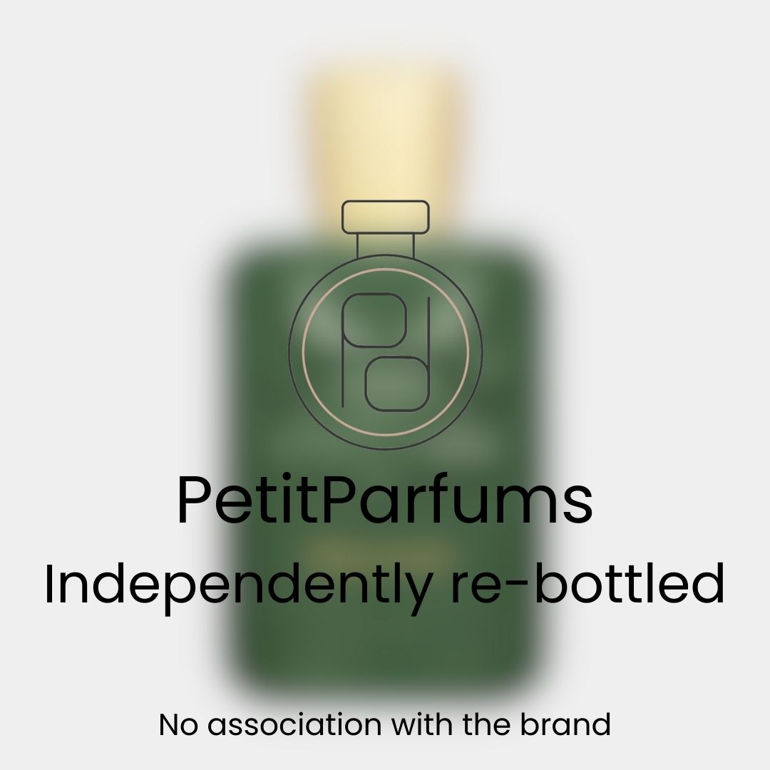 Haltane Sample is a re-bottled fragrance displayed in a sleek green bottle with a gold cap, featuring a stylized logo of PetitParfums, indicating independent packaging with no brand association.