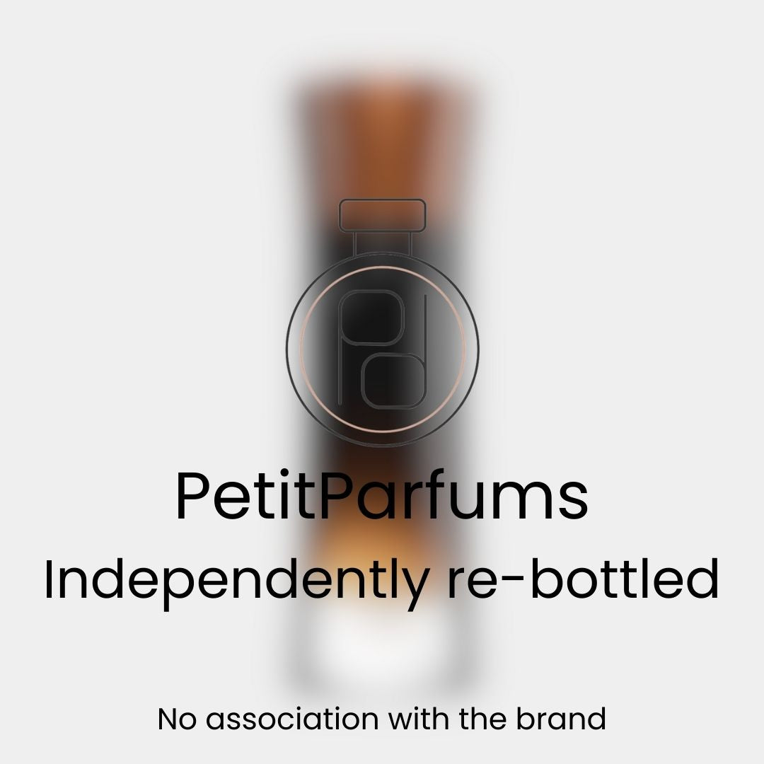 A small bottle labeled Code Profumo Sample by PetitParfums, indicating it has been independently re-bottled with no association to the original brand.