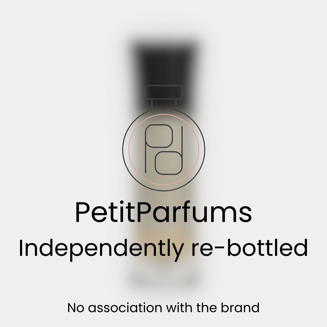 Code Absolu Sample in a sleek, re-bottled container by PetitParfums, featuring a minimalist design with a black cap.
