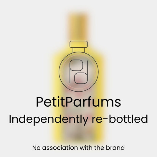 Flora Gorgeous Orchid Sample by PetitParfums, showcasing an elegantly re-bottled fragrance in a sleek yellow bottle.
