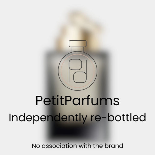Intense Oud EDP Sample by PetitParfums, featuring a sleek, dark bottle with a classic gold cap, ideal for showcasing the rich, woody fragrance within. The image emphasizes its independent re-bottling, indicating no direct association with the original brand.