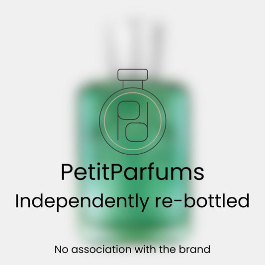 A green fragrance bottle labeled 'Greenley Sample' from PetitParfums, featuring a minimalist design with a circular logo and the text Independently re-bottled underneath.