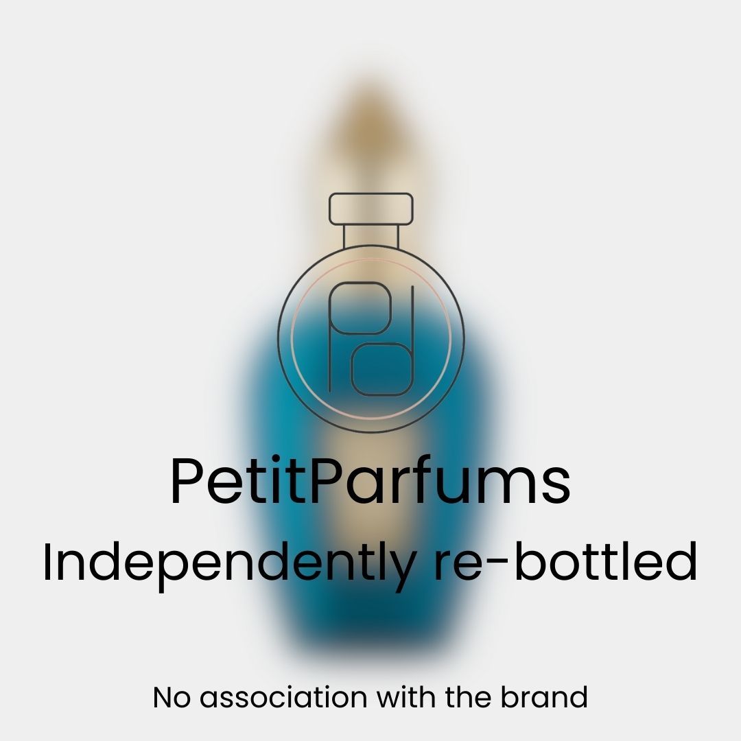 Erba Pura Sample in a blue glass bottle with a gold cap, showcasing an independently re-bottled fragrance by PetitParfums.