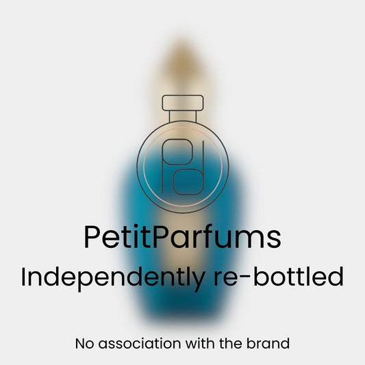 Erba Pura Sample in a blue glass bottle with a gold cap, showcasing an independently re-bottled fragrance by PetitParfums.
