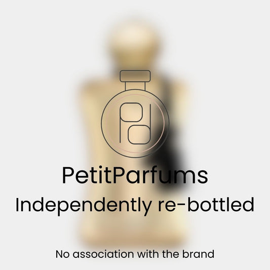 Darcy Sample by PetitParfums, a re-bottled fragrance displayed in an elegant, minimalist bottle design. The image highlights the brand's independent approach.