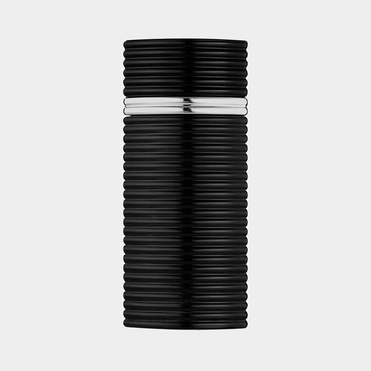 A sleek, cylindrical black fragrance sample bottle by Rasasi, featuring a textured design and a metallic silver band around the center. The product is labeled as 'Rasasi Egra Sample.'