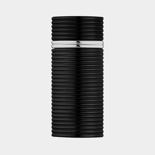 A sleek, cylindrical black fragrance sample bottle by Rasasi, featuring a textured design and a metallic silver band around the center. The product is labeled as 'Rasasi Egra Sample.'