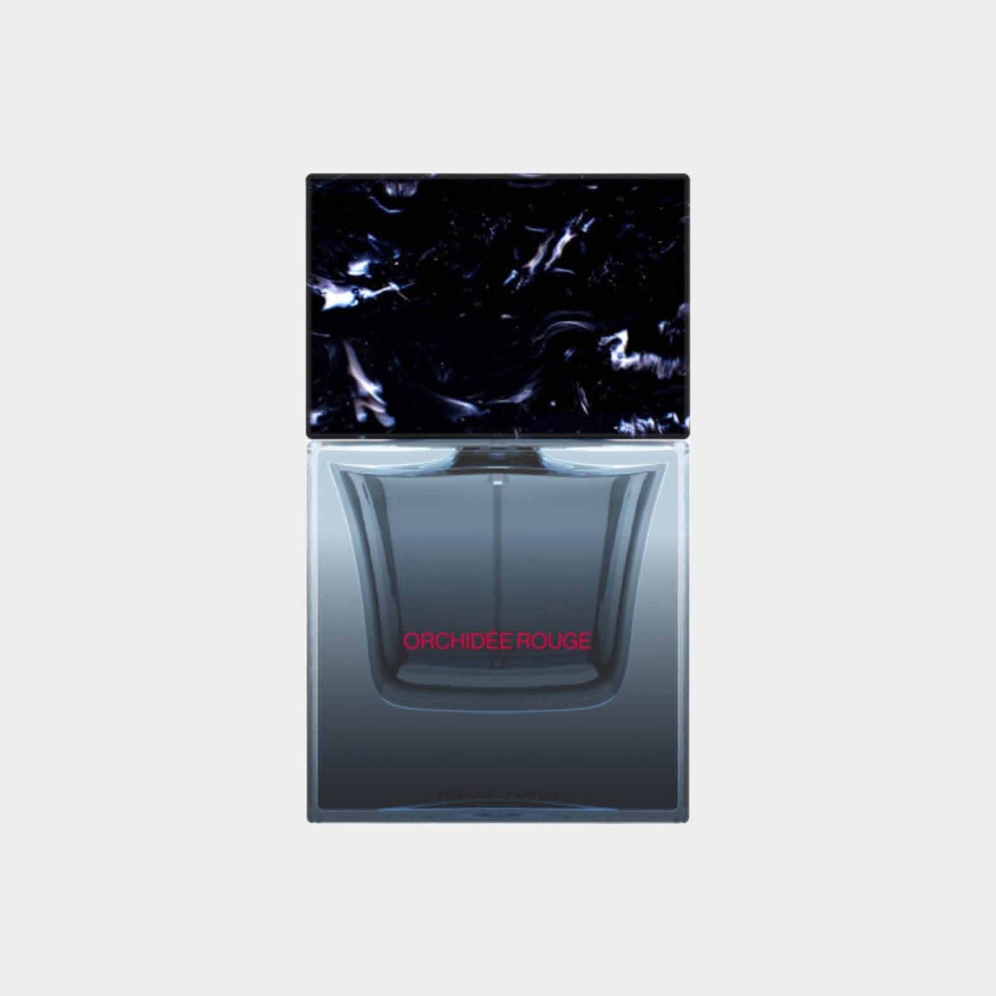 Sora Dora Orchidee Rouge full bottle featuring a sleek design with a dark marble cap and a clear glass body, highlighted by bold red lettering.